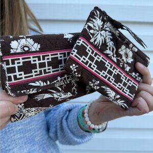 Brown and White Floral Wallet Set